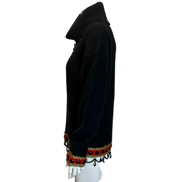 Vintage Black 80s Beaded Sweater Long Cowl Neck Size M Embellished SPREE Intl - Picture 6 of 9